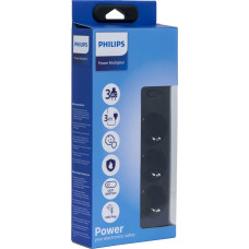 Philips сетевой фильтр 3 Розетки, кабель - 2M, черный